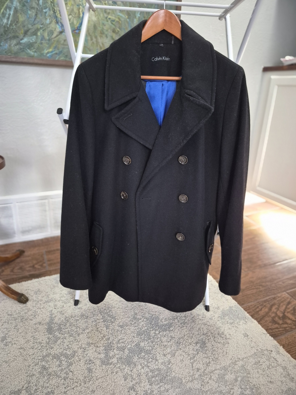 Calvin Klein Women's Double-Breasted Pea Coat in Black